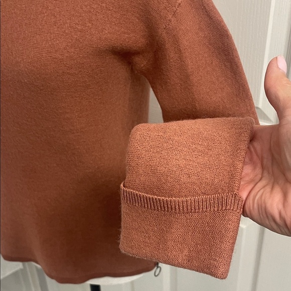 Tahari Women's Warm Merino Wool Blend Cinnamon Brown Mock Neck Sweater - Picture 3 of 11